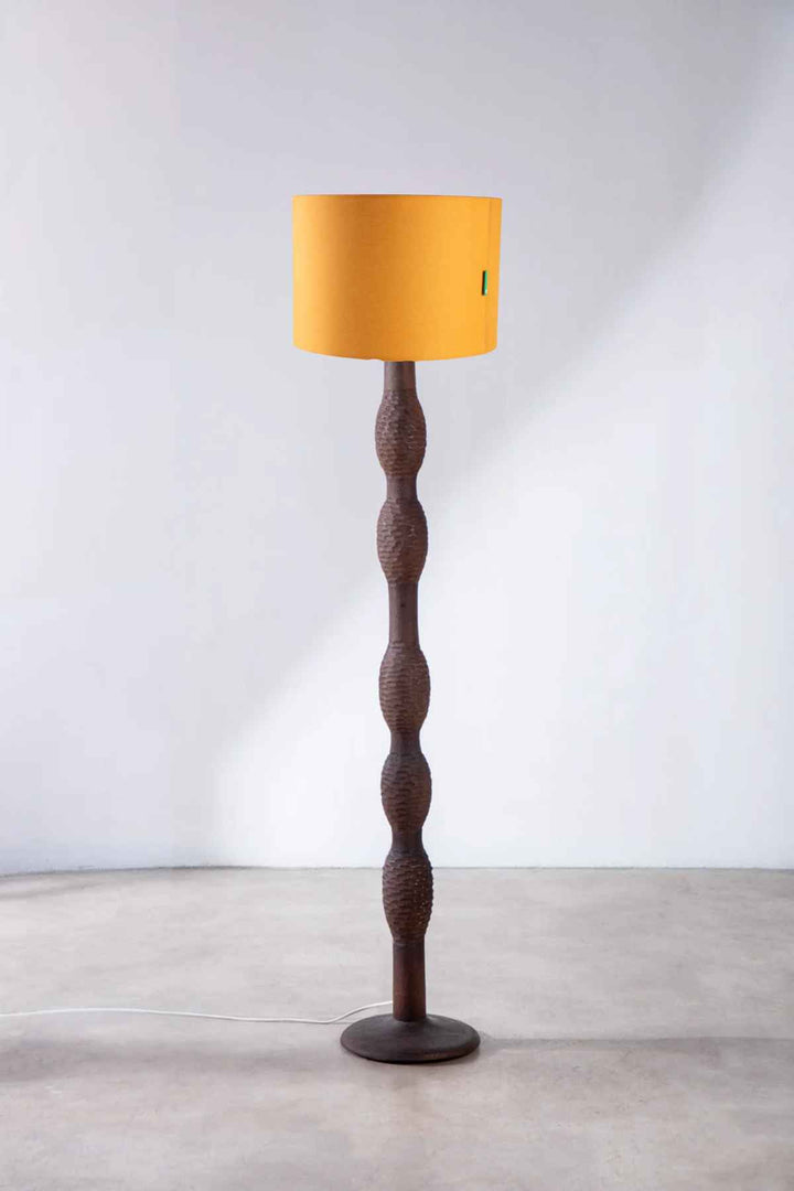 Lighting Bundle Pillar Floor Lamp with Solid Drum Lampshade (Yellow)