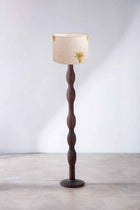 Pillar Floor Lamp with Temple Palms Drum Lampshade (Grey)