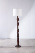 Lighting Bundle Pillar Floor Lamp with Temple Palms Drum Lampshade (Grey)