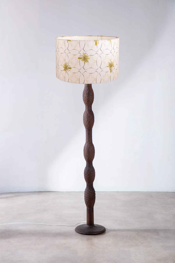 Lighting Bundle Pillar Floor Lamp with Temple Palms Drum Lampshade (Grey)