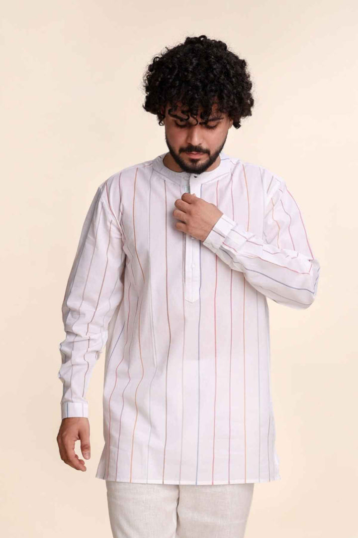 Kurta Pin Stripes Short Kurta (Coastal Blue)