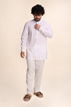 Kurta Pin Stripes Short Kurta (Coastal Blue)