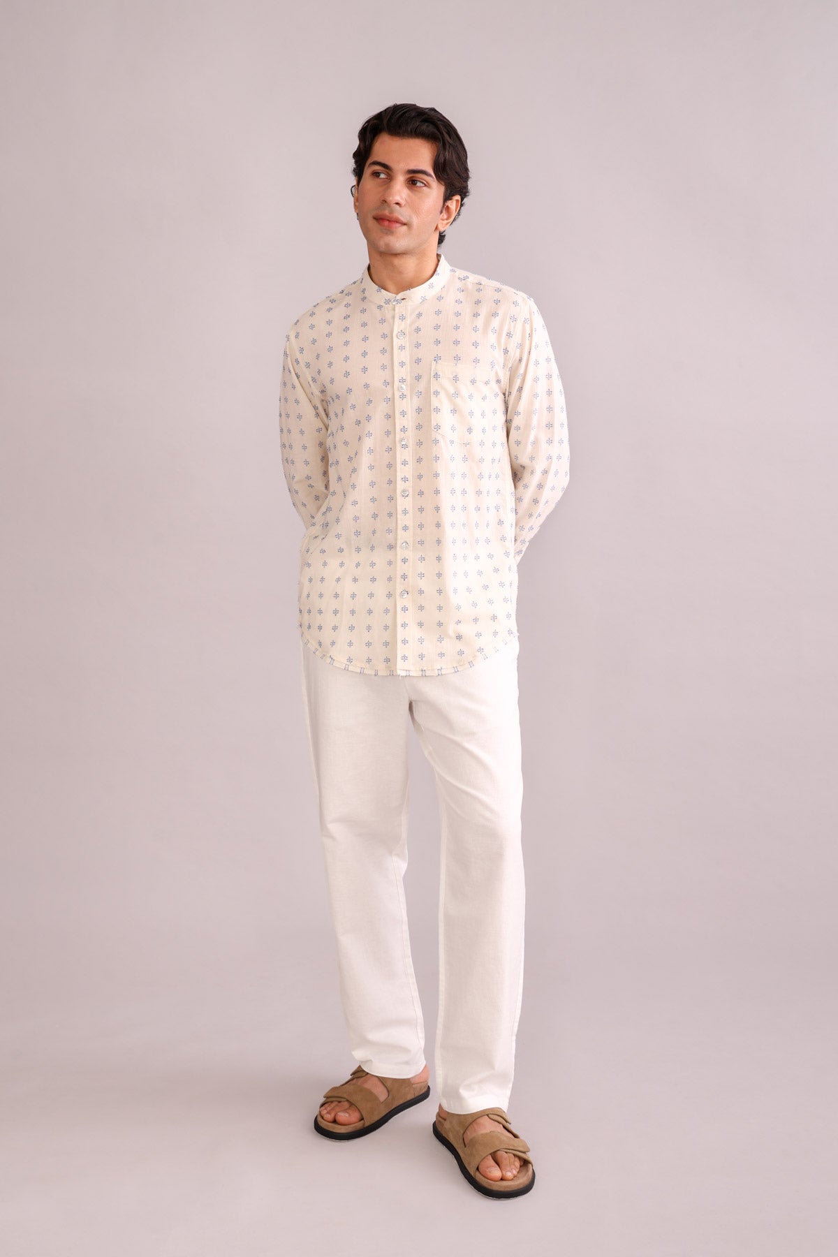 SHIRTS Pixel Nehru Shirt (Ecru)