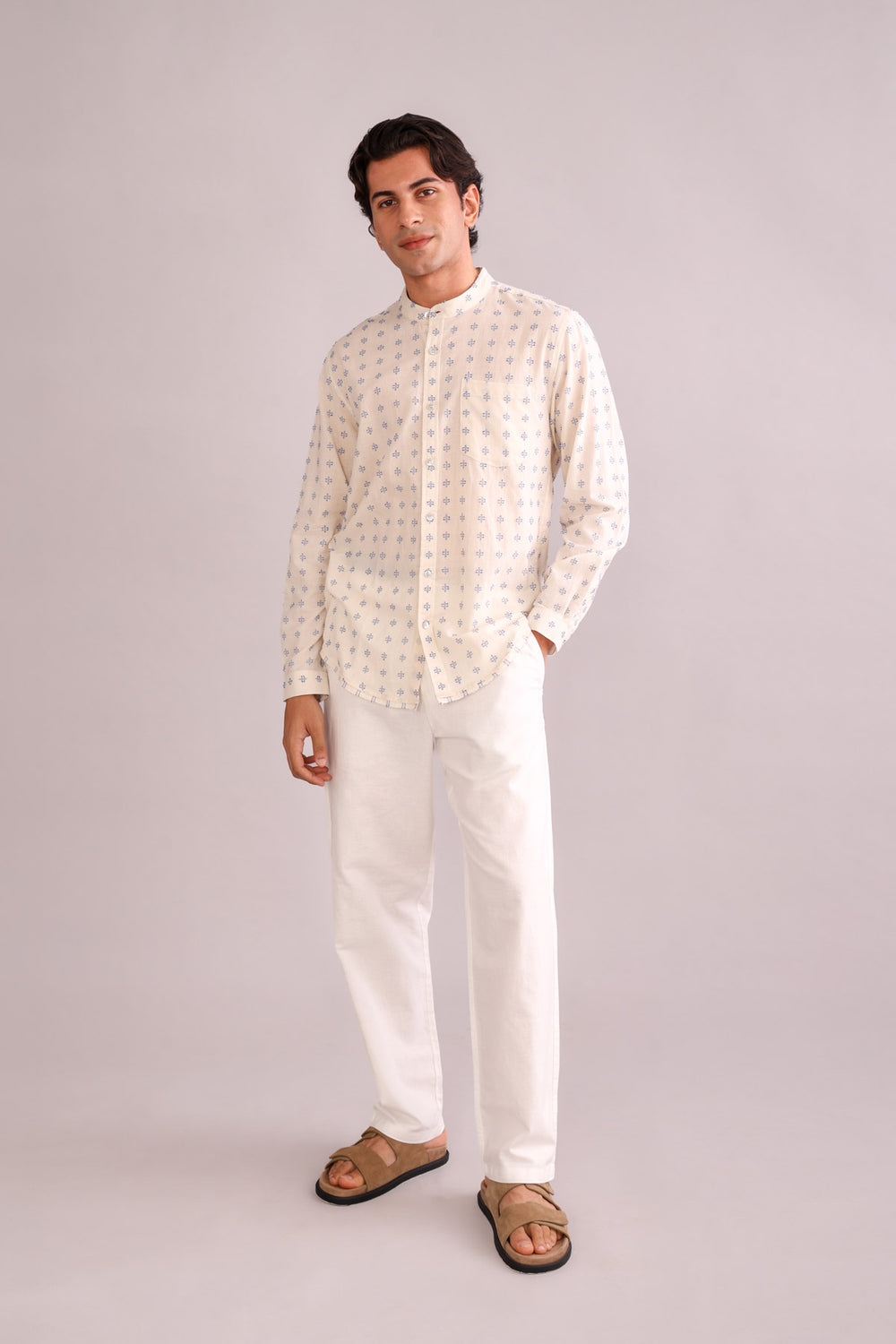 SHIRTS Pixel Nehru Shirt (Ecru)