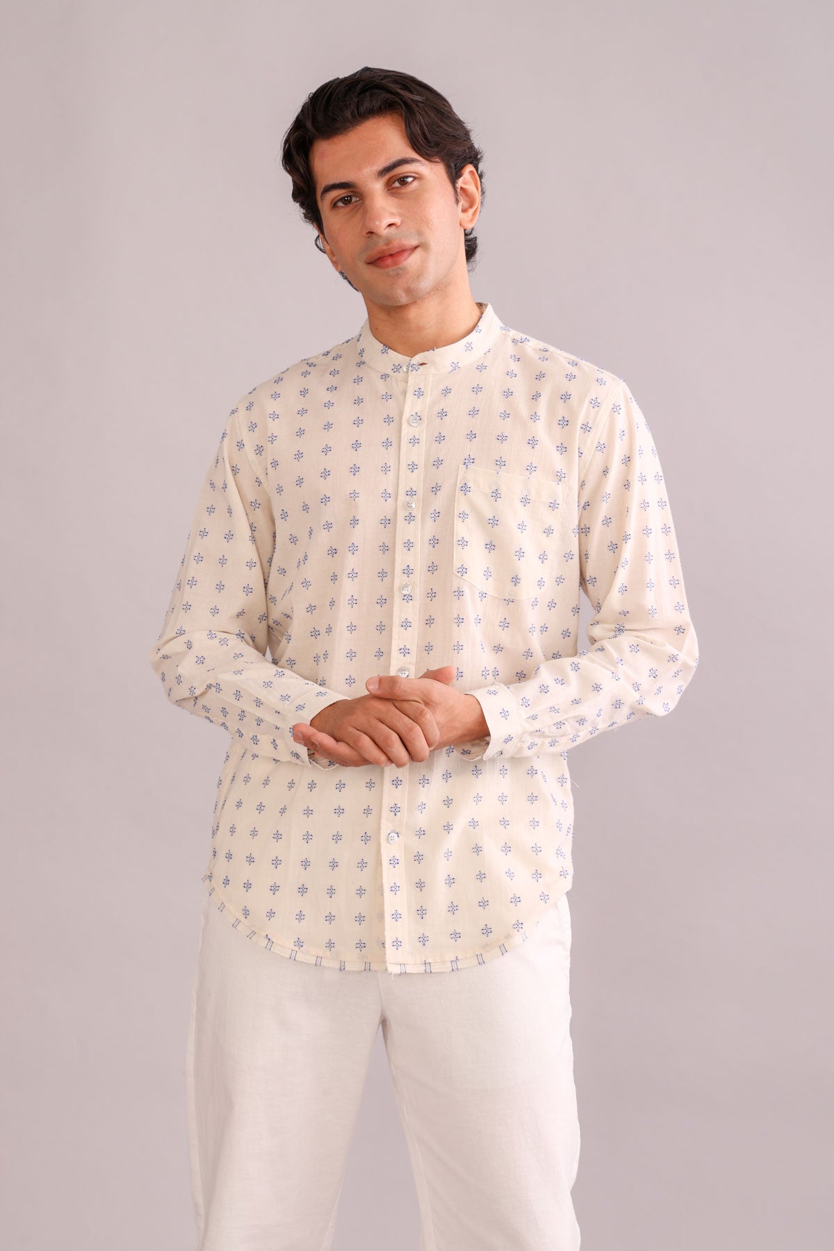 SHIRTS Pixel Nehru Shirt (Ecru)