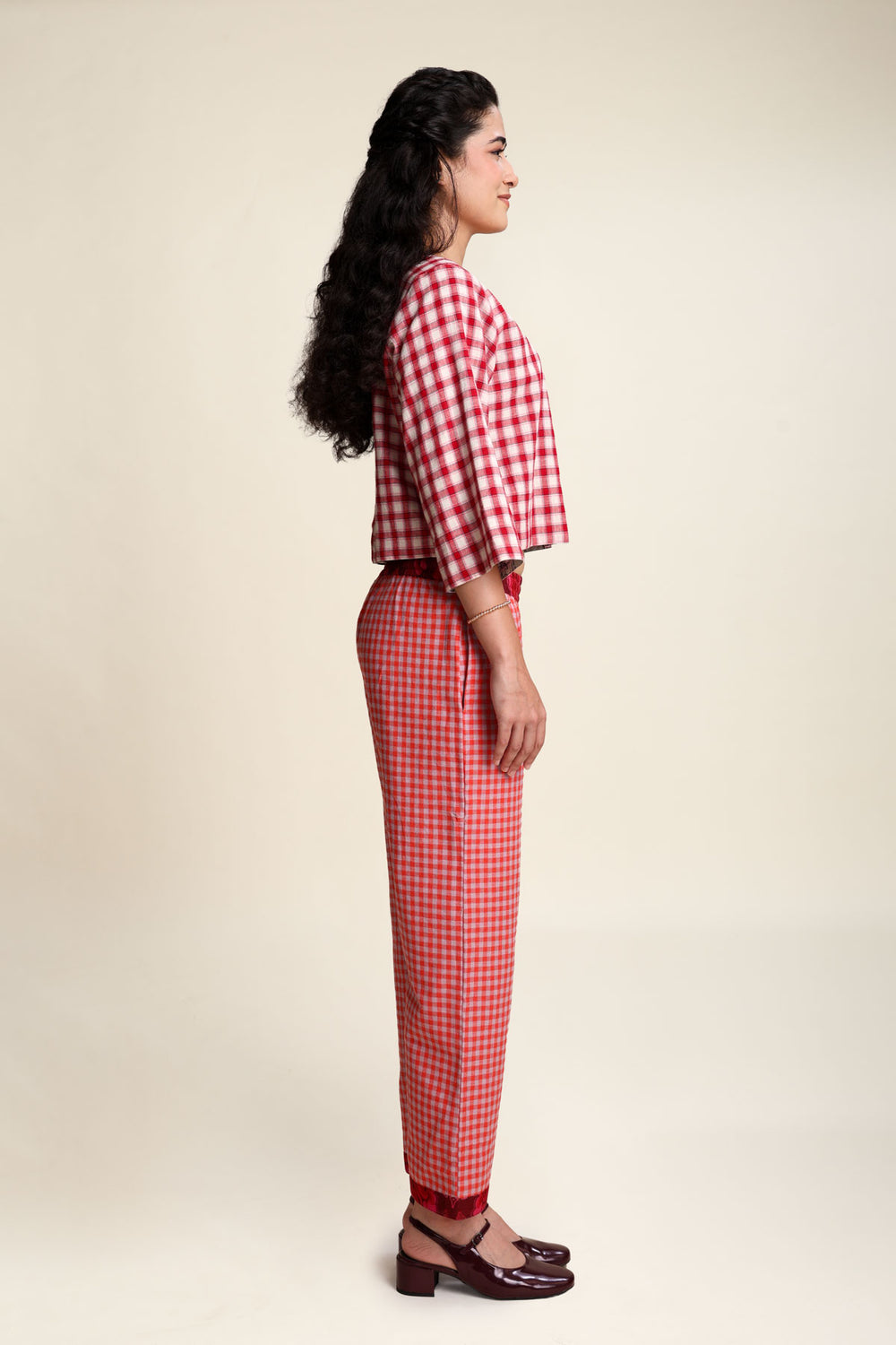 BOTTOMS Plane Checks Sundance Pants (Caramine Rose)