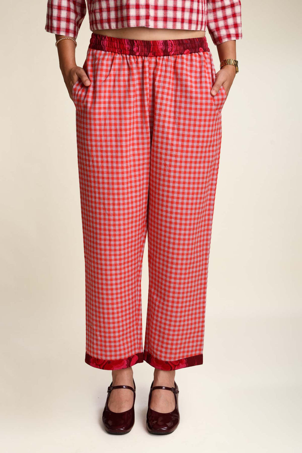 BOTTOMS Plane Checks Sundance Pants (Caramine Rose)