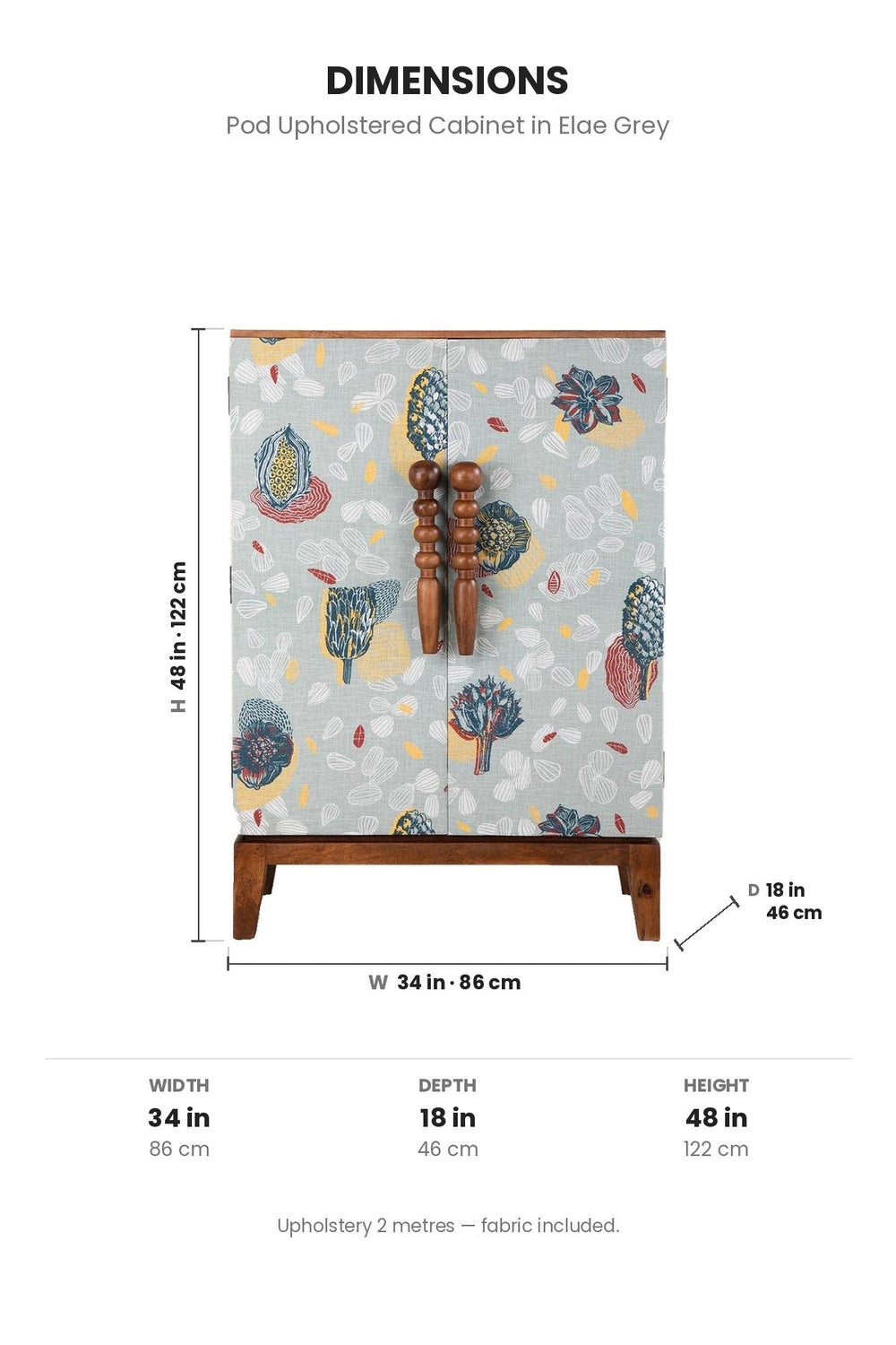 Upholstered Bundle Pod Upholstered Cabinet in Elae Grey Fabric