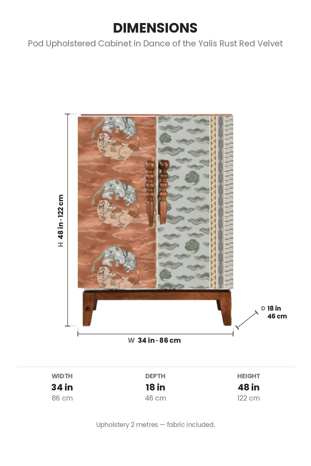 Upholstered Bundle Pod Upholstered Cabinet in Dance of the Yalis Fabric