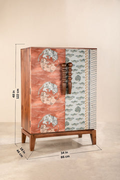 Upholstered Bundle Pod Upholstered Cabinet in Dance of the Yalis Fabric
