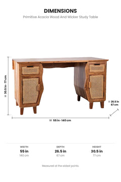 STUDY TABLES Primitive Acacia Wood And Wicker Study Table