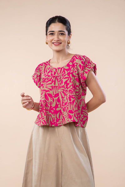 PUZZLE TREE CROP TOP  MERLOT PINK