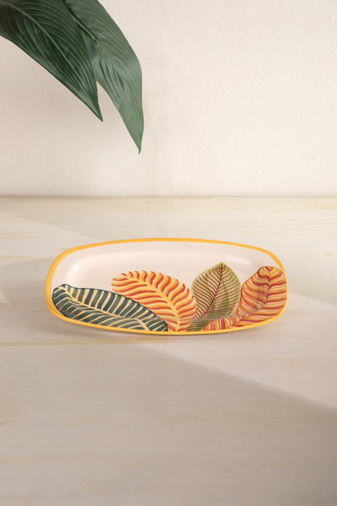 QUEMON RECTANGULAR PLATTER LEAF GREEN