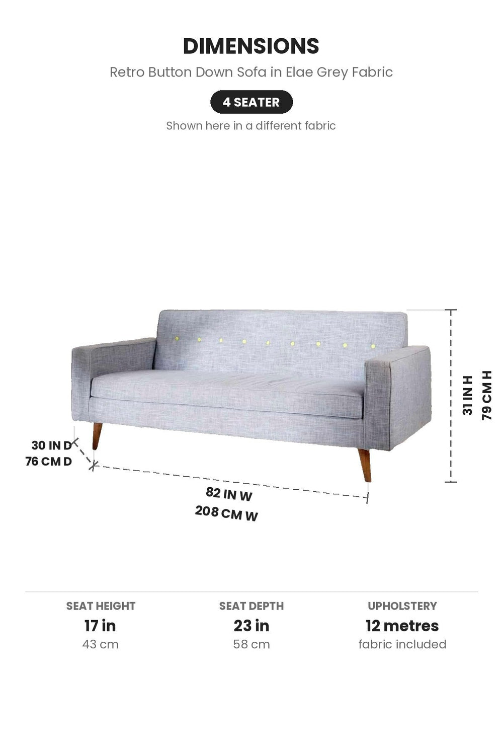 Upholstered Bundle Retro Button Down Sofa in Elae Grey Fabric