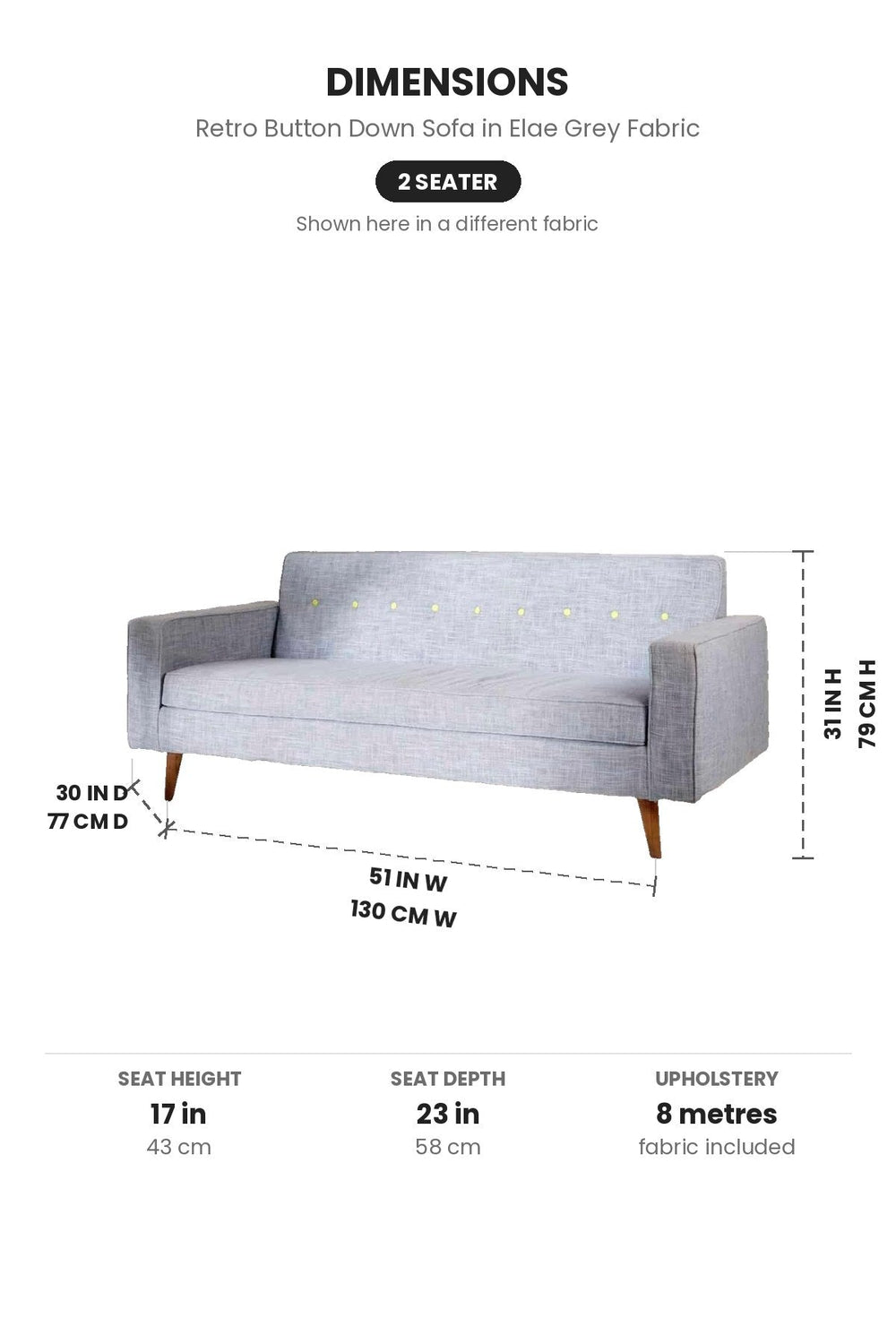 Upholstered Bundle Retro Button Down Sofa in Elae Grey Fabric
