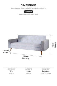 Upholstered Bundle Retro Button Down Sofa in Face To Face Fabric