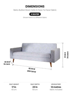 Upholstered Bundle Retro Button Down Sofa in Face To Face Fabric