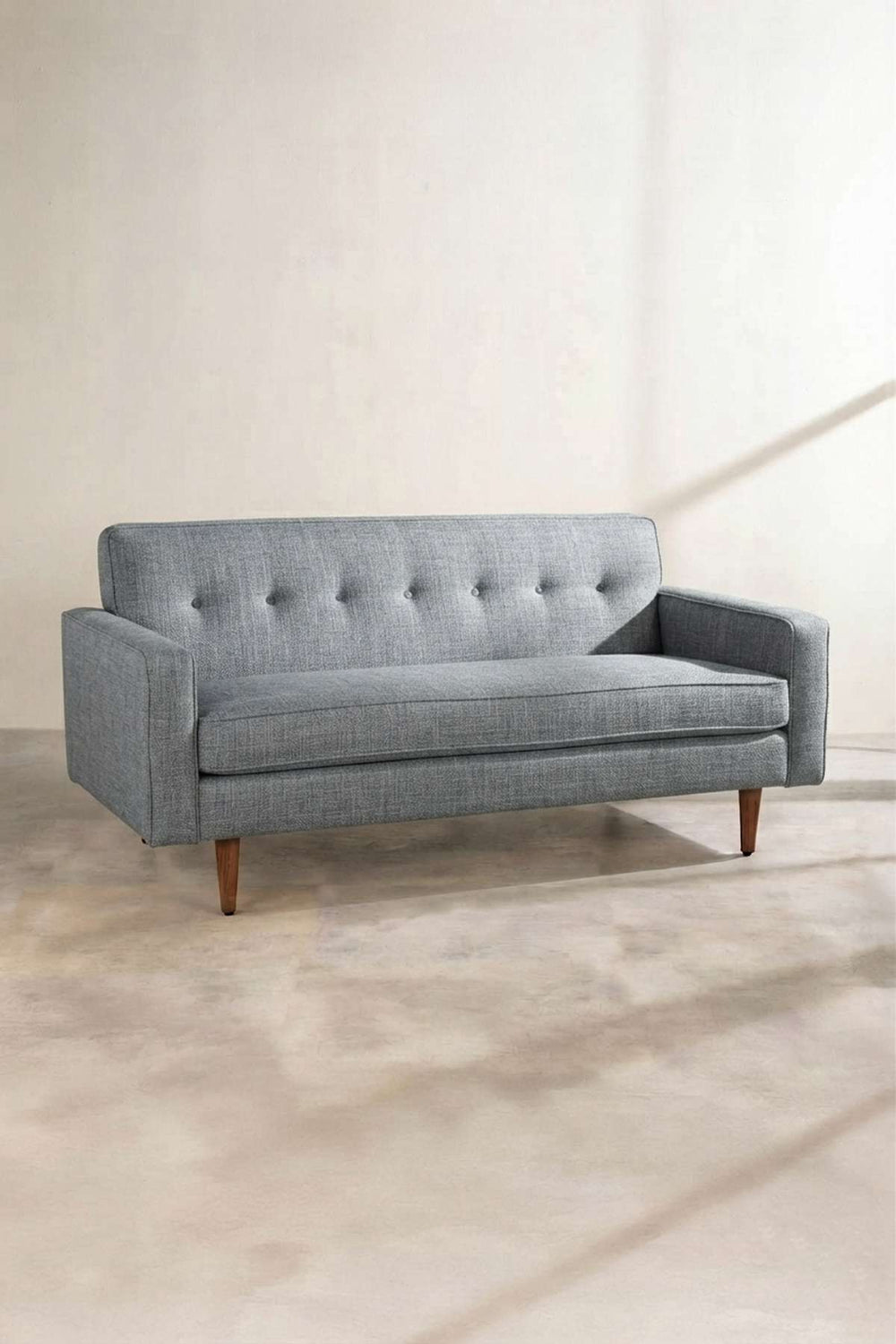 Upholstered Bundle Retro Button Down Sofa in Raffia Misty Grey Fabric