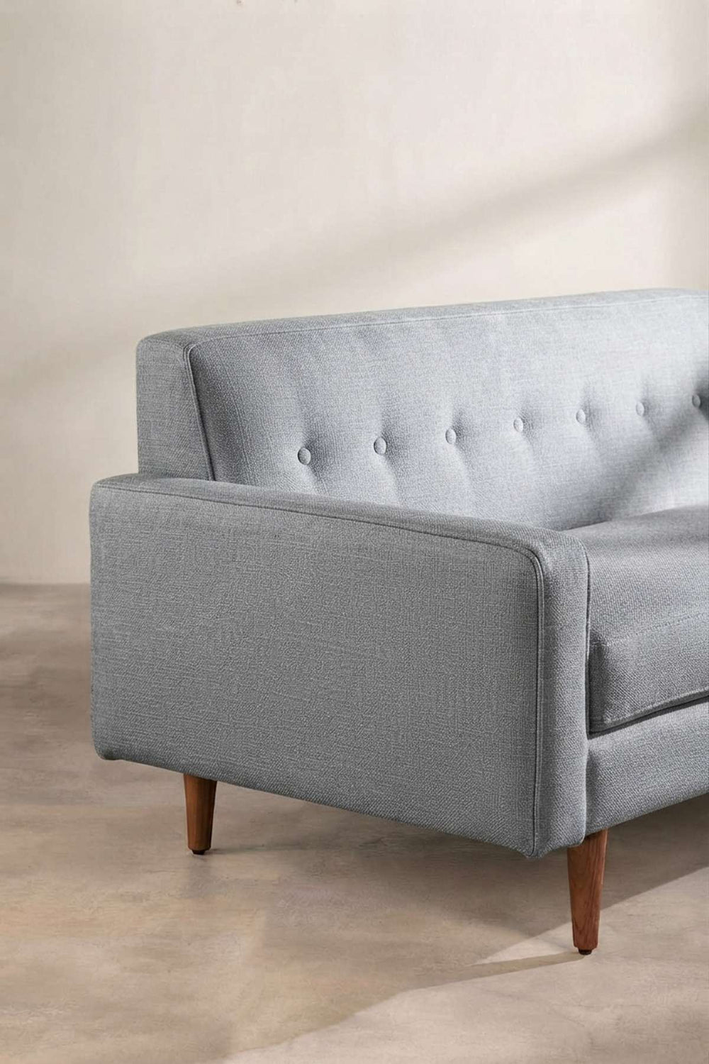 Upholstered Bundle Retro Button Down Sofa in Raffia Misty Grey Fabric