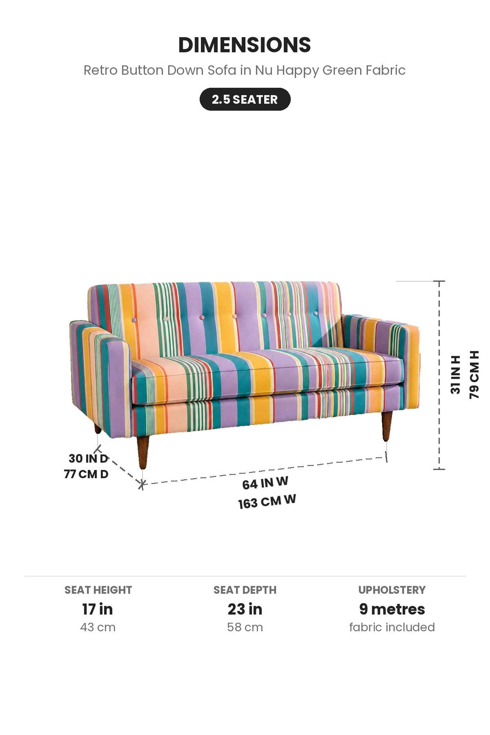 Upholstered Bundle Retro Button Down Sofa in Nu Happy Green Fabric