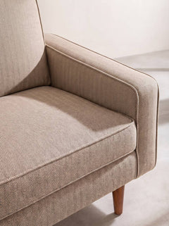 Upholstered Bundle Retro Button Down Sofa in Herringbone Saturn Sand Fabric