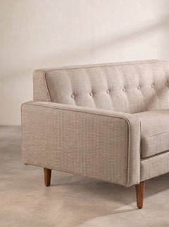 Upholstered Bundle Retro Button Down Sofa in Herringbone Saturn Sand Fabric