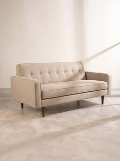 Upholstered Bundle Retro Button Down Sofa in Herringbone Saturn Sand Fabric