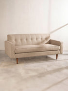 Retro Button Down Sofa in Herringbone Saturn Sand Fabric