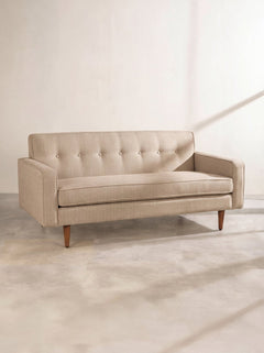 Upholstered Bundle Retro Button Down Sofa in Herringbone Saturn Sand Fabric