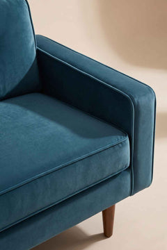 Upholstered Bundle Retro Button Down Sofa in Indigo Velvet Fabric