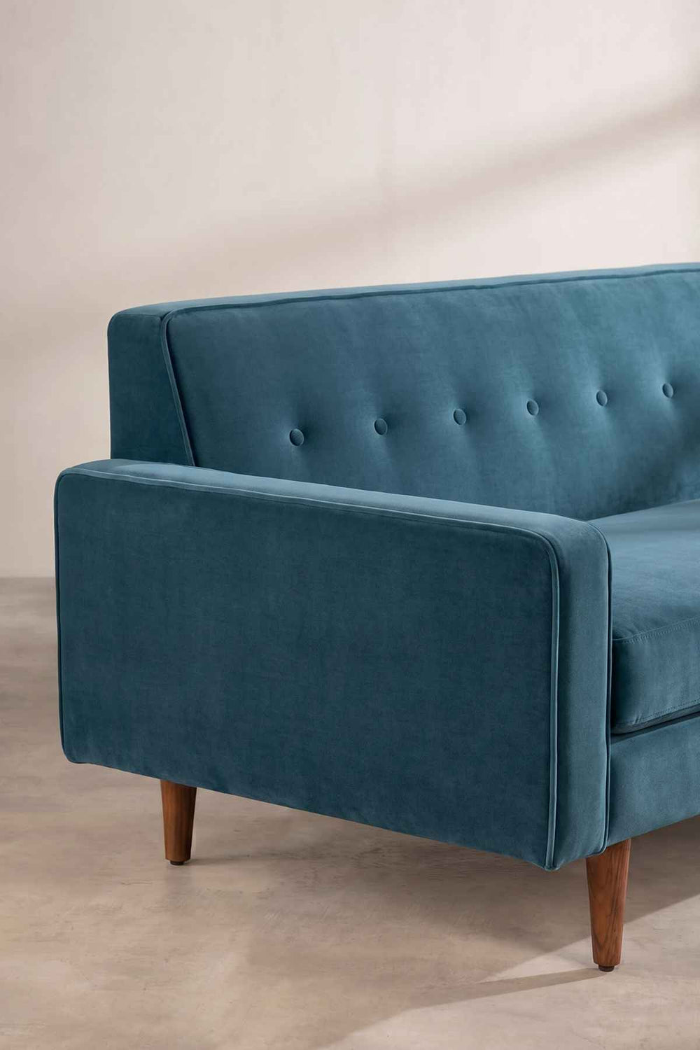 Upholstered Bundle Retro Button Down Sofa in Indigo Velvet Fabric