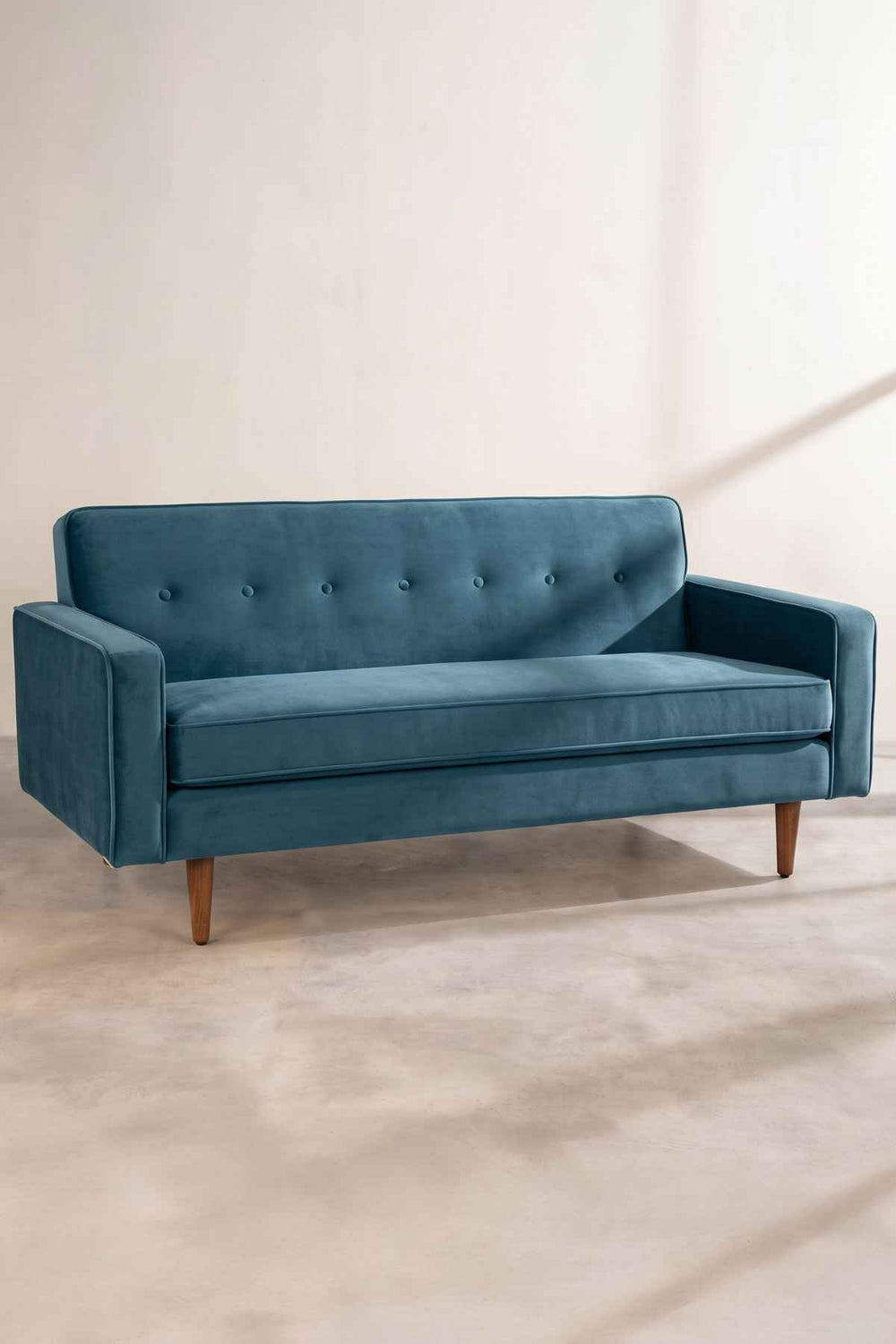 Upholstered Bundle Retro Button Down Sofa in Indigo Velvet Fabric