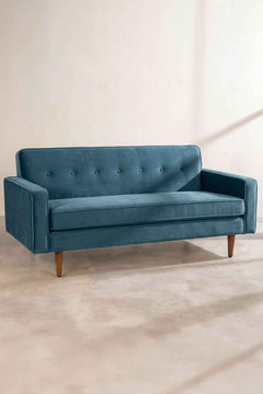 Upholstered Bundle Retro Button Down Sofa in Indigo Velvet Fabric