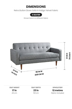 Upholstered Bundle Retro Button Down Sofa in Indigo Velvet Fabric