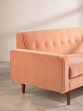 Upholstered Bundle Retro Button Down Sofa in Peach Velvet Fabric