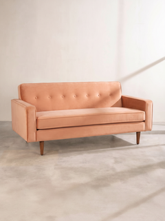 Upholstered Bundle Retro Button Down Sofa in Peach Velvet Fabric