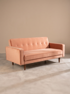 Retro Button Down Sofa in Peach Velvet Fabric