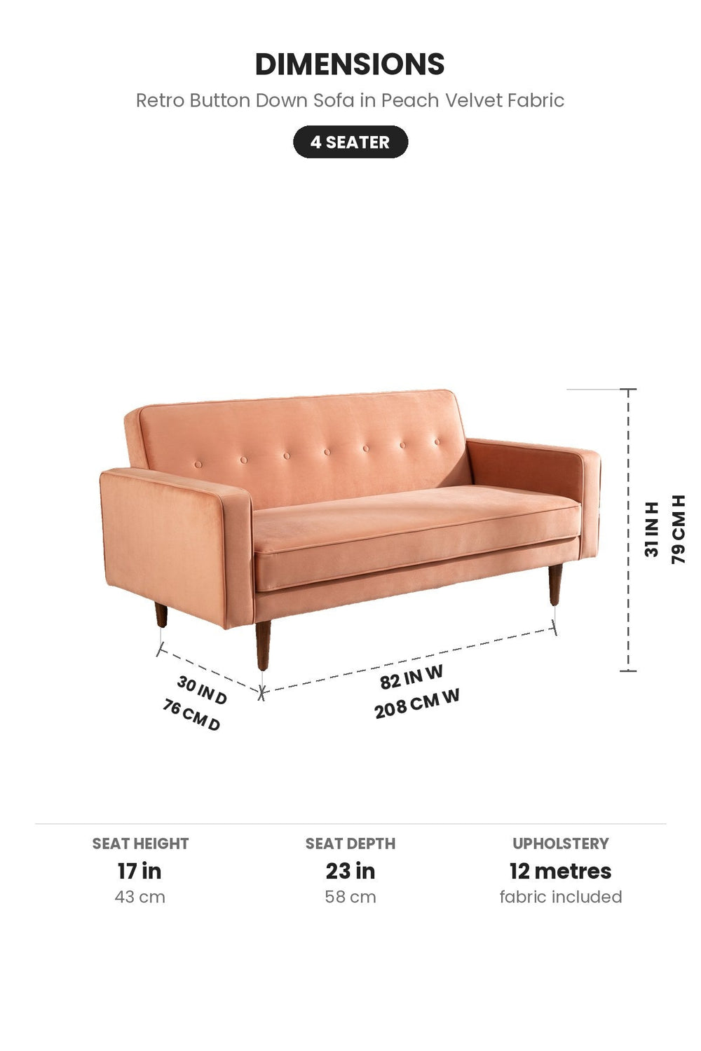 Upholstered Bundle Retro Button Down Sofa in Peach Velvet Fabric
