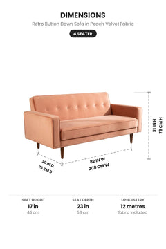 Upholstered Bundle Retro Button Down Sofa in Peach Velvet Fabric