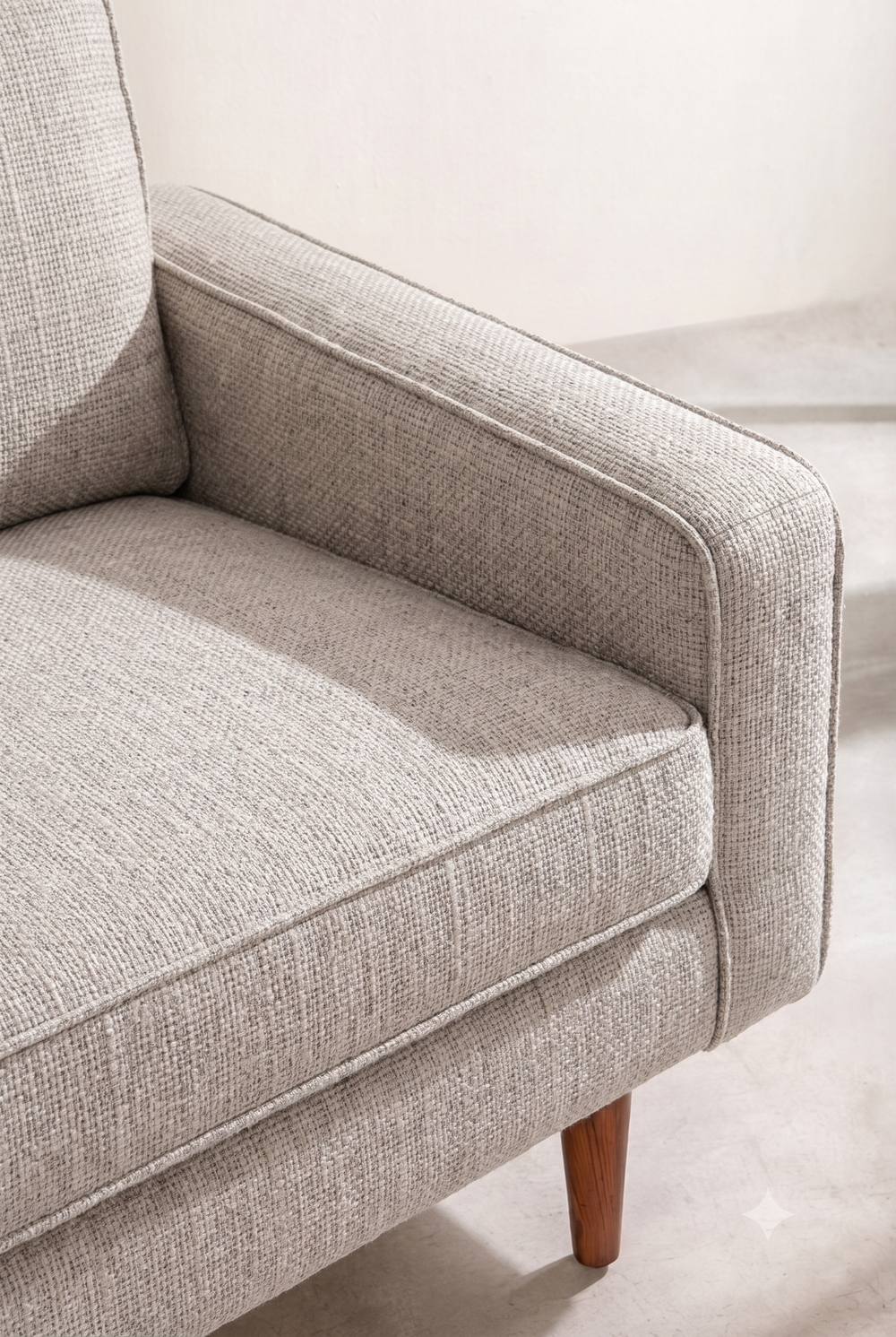 Upholstered Bundle Retro Button Down Sofa in Raffia Ecru Fabric