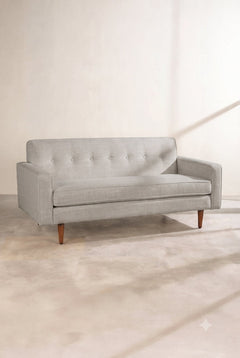 Upholstered Bundle Retro Button Down Sofa in Raffia Ecru Fabric