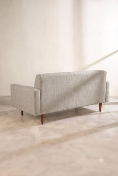 Upholstered Bundle Retro Button Down Sofa in Raffia Ecru Fabric