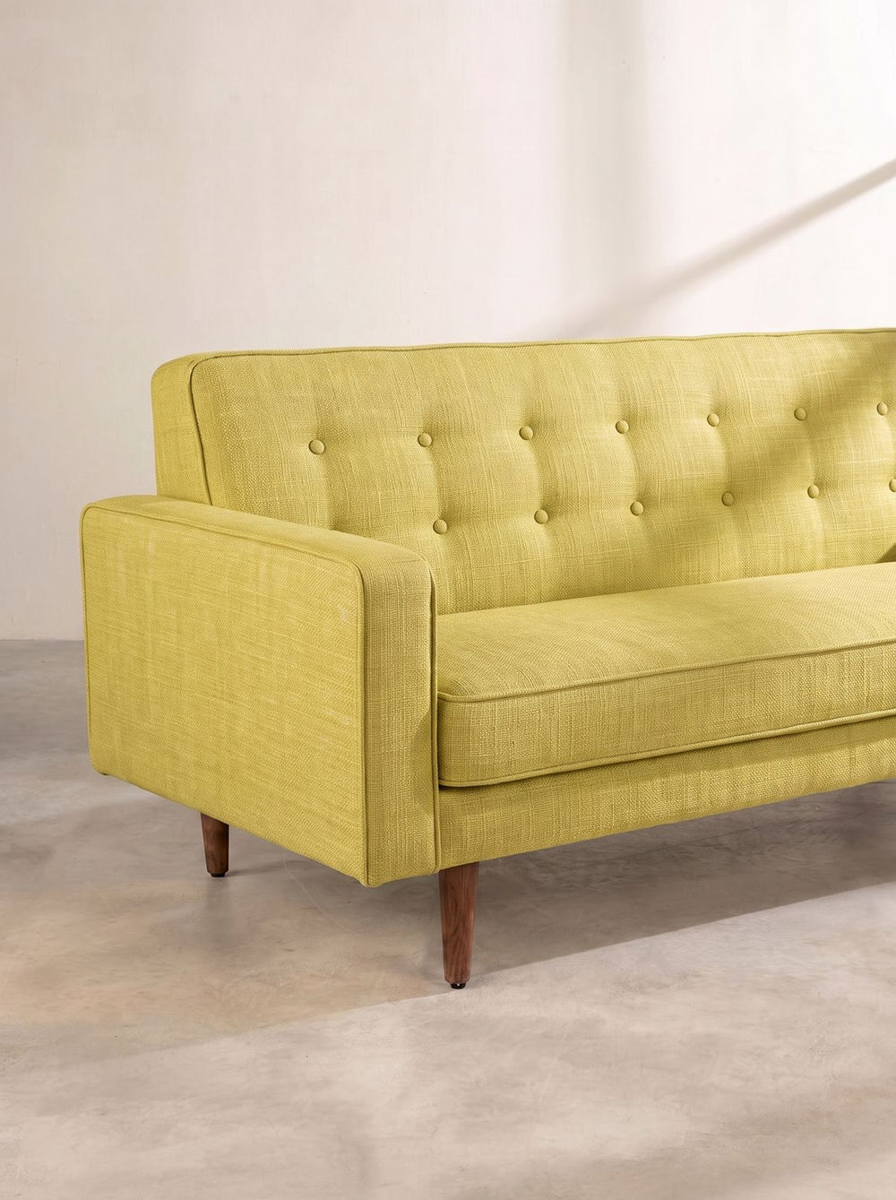 Upholstered Bundle Retro Button Down Sofa in Raffia Lime Fabric