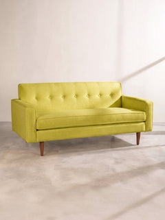 Upholstered Bundle Retro Button Down Sofa in Raffia Lime Fabric