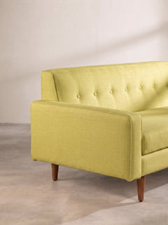 Upholstered Bundle Retro Button Down Sofa in Raffia Lime Fabric