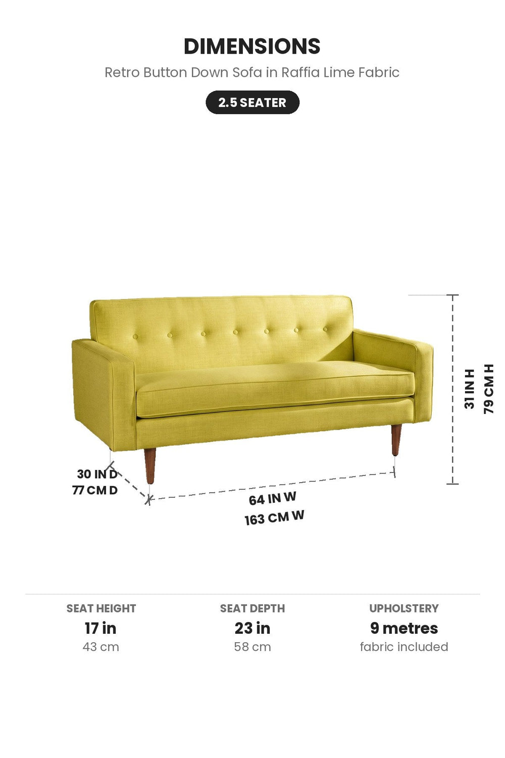 Upholstered Bundle Retro Button Down Sofa in Raffia Lime Fabric