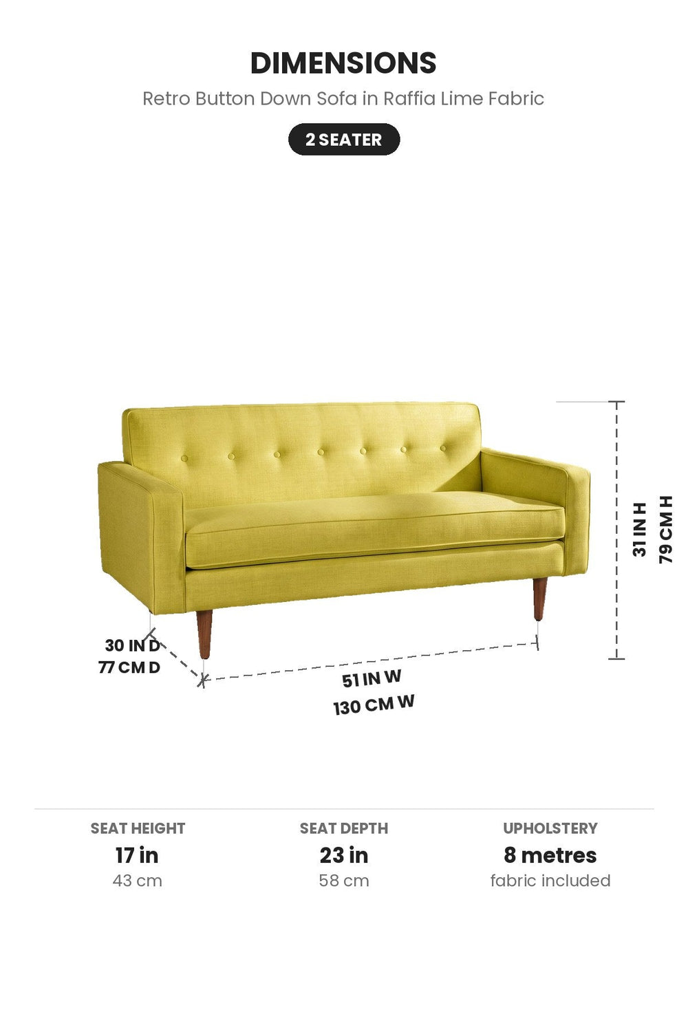 Upholstered Bundle Retro Button Down Sofa in Raffia Lime Fabric
