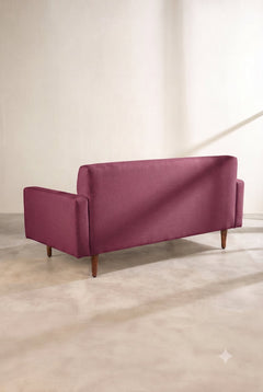 Upholstered Bundle Retro Button Down Sofa in Raffia Plum Red Fabric