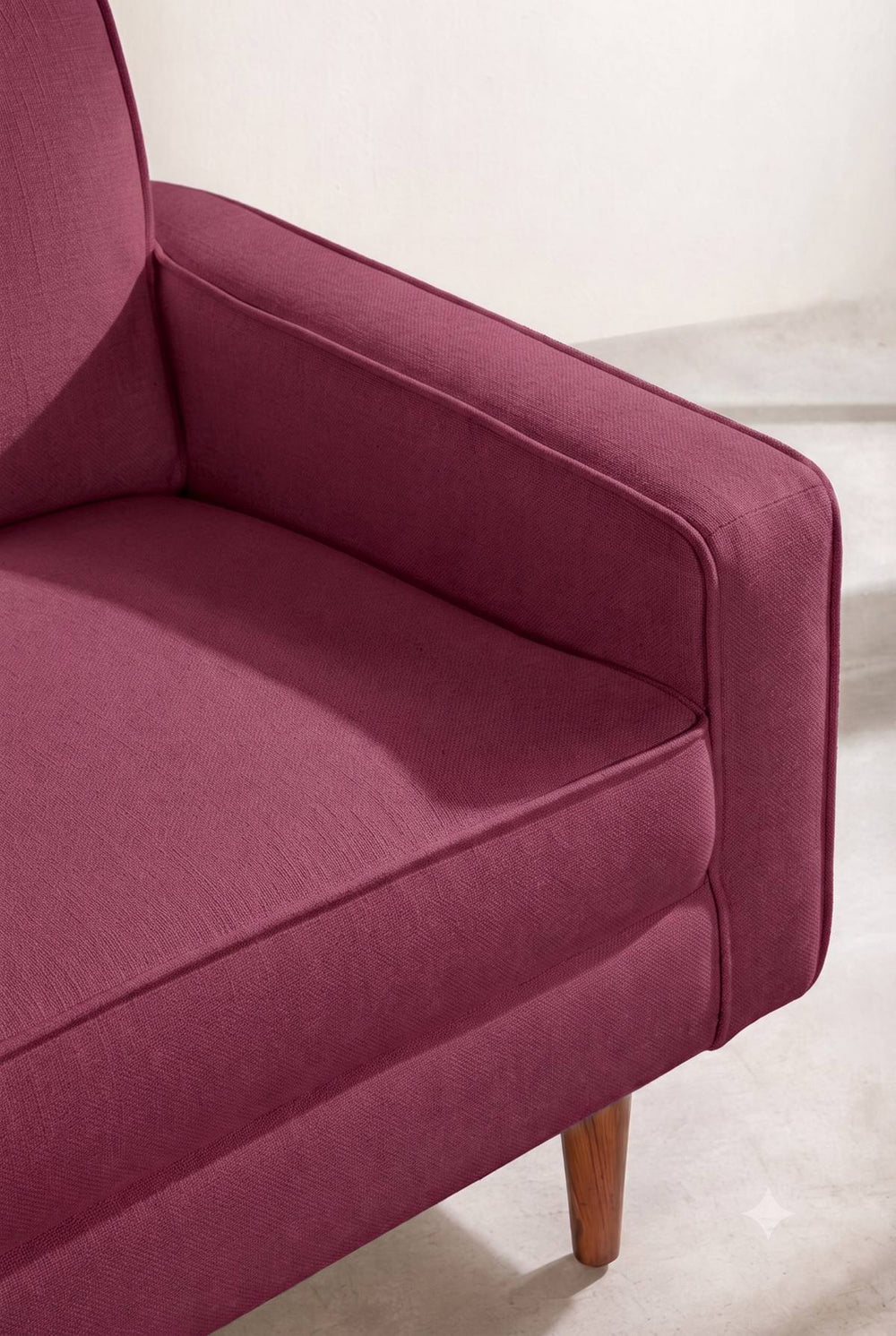 Upholstered Bundle Retro Button Down Sofa in Raffia Plum Red Fabric