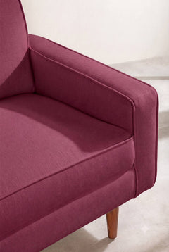 Upholstered Bundle Retro Button Down Sofa in Raffia Plum Red Fabric
